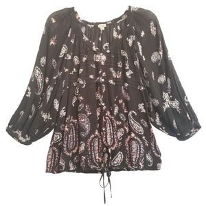 Ecote Paisley Boho Blouse Small‎ Black